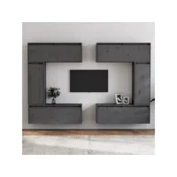 meubles tv 6 pcs  bancs tv armoires de rangement gris bois massif de pin meuble pro frco19136