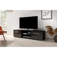 meuble banc tv - 140 cm - noir mat / noir brillant - style moderne moon