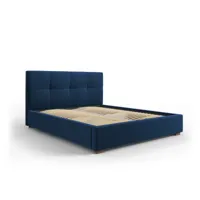 lit coffre avec tête de lit sage 160x200cm, bleu roi, velours