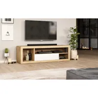 meuble banc tv - 140 cm - blanc mat / chêne wotan ever