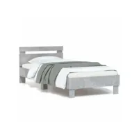 cadre de lit tête de lit et lumières led gris béton 90x200