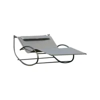 bain de soleil transat à bascule 2 places design contemporain assise dossier ergonomiques oreiller fourni métal noir textilène gris