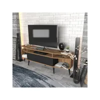 meuble tv 2 portes ebazoirs 180cm bois foncé et noir