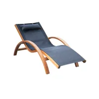 transat chaise longue design style tropical bois massif naturel coloris beige noir