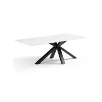 table basse 120x60 cm céramique blanc marbré pied croix - nevada 04