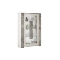 chopin - vitrine 2 portes laquée blanc et effet marbre gris