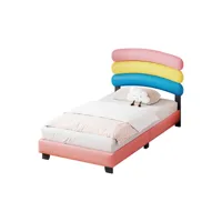 lit cabane lit enfant lit rembourré avec sommier à lattes lit en cuir pu forme arc-en-ciel lit 90x200 cm rose