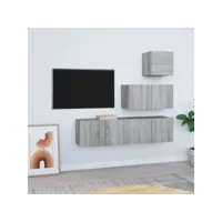 ensemble de meubles tv 4 pcs  bancs tv armoires de rangement sonoma gris bois d'ingénierie meuble pro frco37199