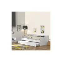 weber lit gigogne contemporain blanc + sommier en bois epicea massif - l 90 x l 190 cm - cosy 20999