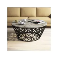 table basse ovale ellipticum support grille conique bois marbre blanc et métal noir