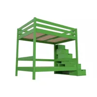 lit superposé 4 personnes adultes bois escalier cube sylvia 140x200  vert cube140sup-ve