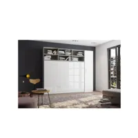 composition armoire lit horizontale strada-v2 gris - blanc mat façade armoire-lit blanc brillant 1 colonne 140*200 cm 20100889559