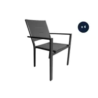 lot de 4 fauteuils avec structure aluminium et textilène matelassé gris, empilables, ibiza anthracite - jardiline
