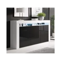 buffet bahut 3 portes avec led  155 x 91,5 x 37cm  couleur blanc et noir finition brillante  meuble de rangement  modèle aker apsd037whbl