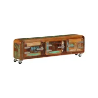 meuble tv, banc tv, meuble télé avec etagères et rangement 120 x 30 x 37 cm bois de récupération massif meuble pro lww26531