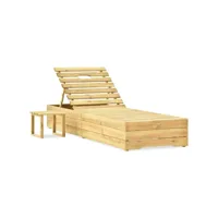 transat chaise longue bain de soleil lit de jardin terrasse meuble d'extérieur avec table bois de pin imprégné de vert helloshop26 02_0012607