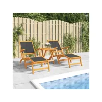 lot de 2 chaises longues d'extérieur  bain de soleil transat acacia massif et textilène meuble pro frco10726