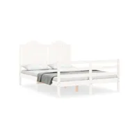 cadre de lit avec tête de lit blanc double bois massif