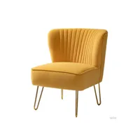 petite chaise  en velours, moderne sans accoudoirs avec pieds en métal doré et capitonné en velours, chaise de salle à manger en velours de salon adaptée aux petits espaces, jaune