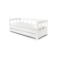 paris prix - lit banquette extensible & tiroir pino 90x200cm blanc