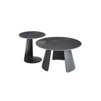 domia - tables gigogne plateaux céramique marbré noir pieds métal noir mat