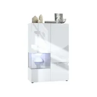 vitrine blanc mat et brillant insertion béton  (l-h-p) : 91,5 - 136,5 - 37 cm + led blanc