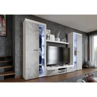 furnix mural rivay xl meuble-paroi armoire tv vitrine 4 pièces largeur 300 cm blanc/béton