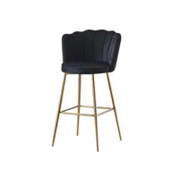 chaise de bar moderne velours et pieds métal doré pétale - lot de 2-couleur noir