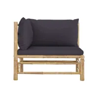 canapé d'angle de jardin avec coussins gris foncé bambou
