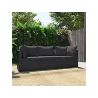 lot de 3 canapés de jardin  sofa banquette de jardin avec coussins résine tressée noir meuble pro frco30275