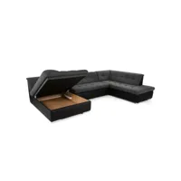 giuseppe - canapé d'angle gauche panoramique convertible en tissu anthracite et simili noir giuseppe-gauche-anth-noi