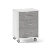commode de bureau avec trois tiroirs à roulettes ciment blanc 51x41x h71 cm