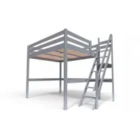 lit mezzanine bois avec escalier de meunier sylvia 160x200  gris aluminium 1160-ga