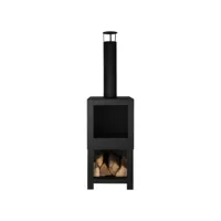 esschert design cheminée d'extérieur avec rangement de bois noir ff410 421283