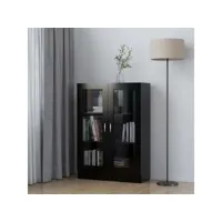 armoire à vitrine - bibliothèque étagère de rangement - style industriel noir 82,5x30,5x115 cm aggloméré meuble pro frco98473