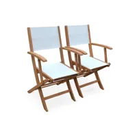 fauteuils de jardin en bois et textilène - almeria blanc - 2 fauteuils pliants en bois d'eucalyptus  huilé et textilène