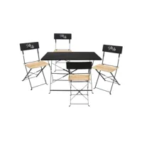 malam - ensemble table repas pliante + 4 chaises pliantes noires