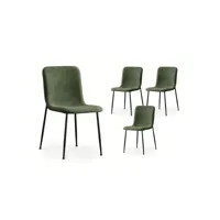 celia - lot de 4 chaises effet peau de mouton vert pieds métal noir celia-ver-4