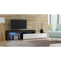 meuble tv flex laque nm/bl - extensible ou angle 148 à 280 cm led rgb