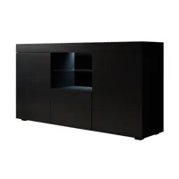 buffet bahut 3 portes avec led  150 x 80 x 40cm  couleur noir mate  meuble de rangement  modèle natolia apek600blbl