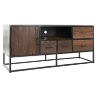 meuble tv en bois recyclé effet vieilli avec 4 tiroirs et 1 porte - largeur 135 x hauteur 61 x profondeur 42cm