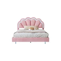 lit capitonné 140 x 200 cm - canapé tabouret avec rangement - avec éclairage led - tête de lit au design unique - tissu velours - rose