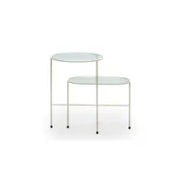 table d'appoint ovale métal crème-verre - teulat nix - l 60 x l 40 x h 35-56 cm - neuf