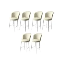 lot de 6 chaises de bar valatio velours crème et métal blanc