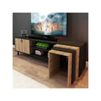 meuble tv combiné table gigogne aptare 180cm panneau bois chêne noir