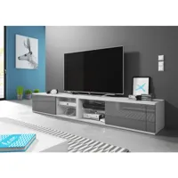 meuble banc tv - 200 cm - blanc mat / gris brillant - style design best double