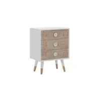 table de chevet 3 tiroirs bois massif-blanc - florette - l 48 x l 35 x h 66 cm - neuf