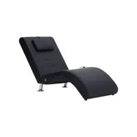 chaise longue de massage avec oreiller noir similicuir