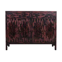 buffet, meuble de rangement en bois avec 2 tiroirs et 4 portes coloris noir, bordeaux - longueur 136 x profondeur 36 x hauteur 106 cm
