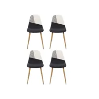 paris prix - lot de 4 chaises patchwork first 83cm noir & blanc